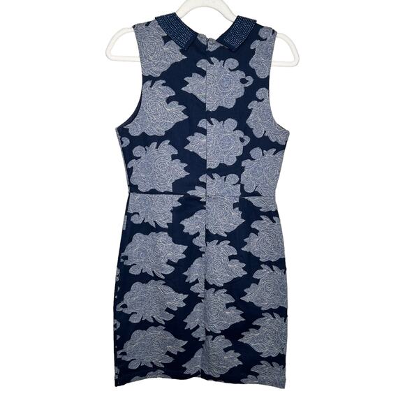 Let Me Be Sheath Beaded Collar Floral Applique Patchwork Embroidery Dress Size 8 - Picture 7 of 8